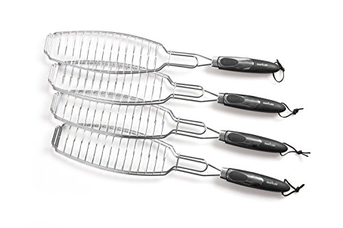 Rustler Grillroste / Grillwender Fisch in silber | 4er Set | verchromtes Metall | perfekt geeignet zum Grillen von ganzen Fischen
