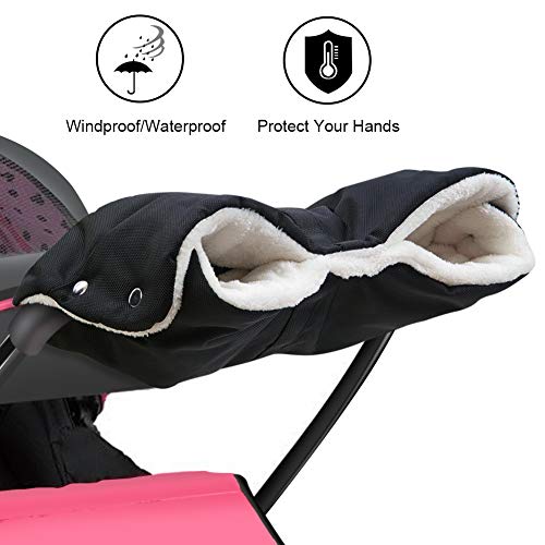 Kinderwagen Handwärmer,DIAOPROTECT Kinderwagen Handschuhe Handmuff mit Fleece Innenseite,Kinderwagenmuff Atmungsaktiv Wasserfest Winddicht, Universalgröße für Kinderwagen Buggy,Radanhänger(Schwarz)