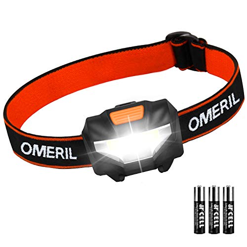 Stirnlampe OMERIL LED Stirnlampe Kopflampe, Superhell Wasserdicht Leichte Mini Stirnlampe LED mit 3 Helligkeiten, Stirnlampe Kinder fürs Laufen, Joggen, Angeln, Campen usw (inkl. 3 AAA Batterie)