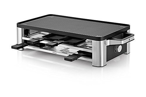 WMF LONO Raclette (1500 Watt, inkl. 8 antihaftbeschichtete Pfännchen mit Racletteschieber, cromargan) matt/silber