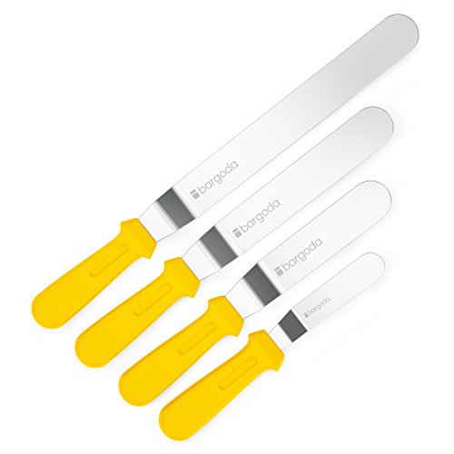 bargoda Winkelpaletten premium (4er Set) - S/M/L/XL - hochwertige Verarbeitung - Streichpalette/Glasurpalette zum Kuchen & Torten bestreichen / backen(Gelb)