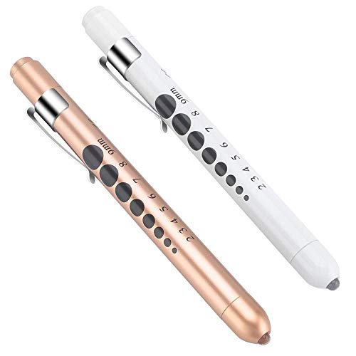 Diagnostische Medizinische Penlight, CAVN (2 STÜCK) Wiederverwendbare Medizinische LED Penlight mit Schüler Manometer für Krankenschwestern Ärzte mit Taschenclip (Rotgold + Weiß)