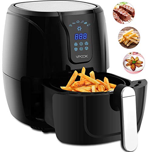 Vpcok Heißluftfritteuse Fritteuse, LCD Touch Display, ohne Öl, 2.6 Liter, schwarz (MEHRWEG)