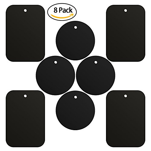 SKYEE[8 Stück] Metallplatte Metallplättchen Set Ersatzplatten 4 Runden+4 Rechteckig mit 3M Klebefolie für Magnet KFZ handyhalterung Sehr Dünn klebt Rückseite der Hülle kompatibel mit Handy und Tablet.