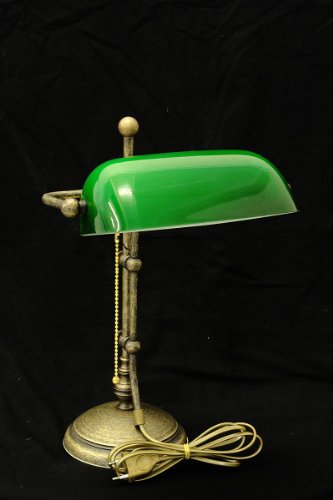 Dekorative Bankerslamp aus Messing mit grünem Glasschirm