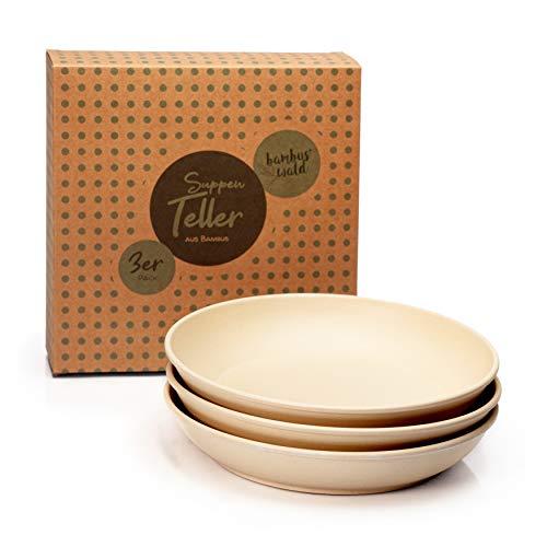 3er Set Suppenteller (D19,5xH3,8cm) - runder Teller für Suppe - Bambus | spülmaschinenfest, lebensmittelecht, ultraleicht & bruchsicher : Bambusteller | Geschirr | Essensteller | Essgeschirr