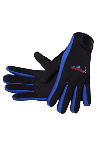 Cokar Neopren Handschuhe 1.5MM Neoprenhandschuhe Tauchen Schnorcheln Elastische Warm Verstellbarer - L ,Blau