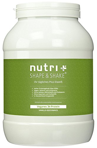 Nutri-Plus Shape & Shake Vegan Vanille 1kg - Veganes Proteinpulver ohne Aspartam, Laktose & Milcheiweiß - Inkl. Dosierlöffel