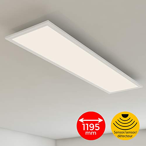 Briloner Leuchten Deckenlampe, LED Panel mit Bewegungsmelder, Tageslichtsensor, 4.100 Lumen, 4.000 Kelvin, 38W, Weiß, Kunststoff, 38 W, 1.2x295x49mm (LxBxH)