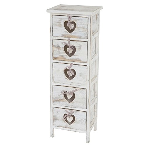 Kommode Forli, Schubladenkommode Schrank, 5 Schubladen mit Herzen 86x29x25cm, Shabby-Look, Vintage