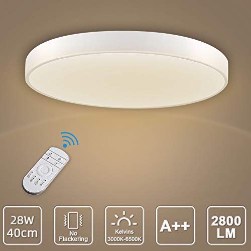 LED Deckenleuchte, LED Deckenlampe, Kaltweiß Warmweiß Rund Modern Led Deckenleuchten Schlafzimmer Küche Wohnzimmer Lampe für Balkon Flur Küche Wohnzimmer IP20[Energieklasse A+] (Dimmbar, 28W(40cm))