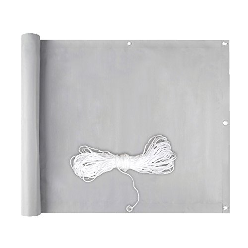 HENGDA Balkon Sichtschutz Balkonverkleidung | mit Ösen und Kordel | für den Gartenzaun oder Balkon | Witterungsbeständig Sichtschutz | Doppelseitige Beschichtung | 90x600cm Grau