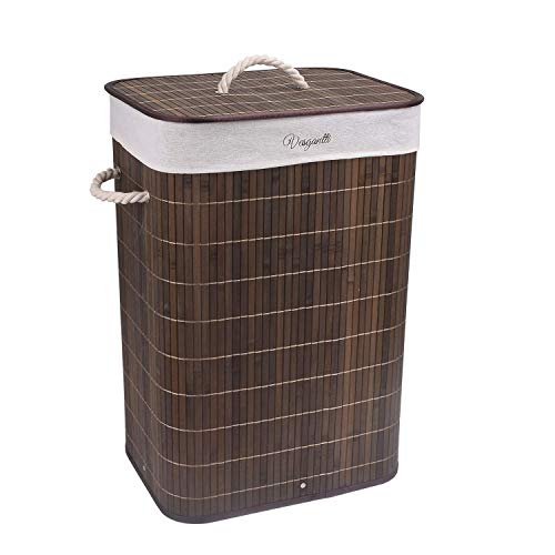 Vesgantti Wäschesammler 72L/100L Bambus Faltbarer Wäschekorb Kleidersortierer Wäschetruhe mit Deckel & Herausnehmbaren waschbaren Linern (Braun, 72 L)