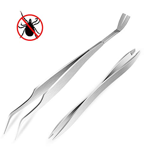 TBoonor Zeckenzangen Set 2 in1 Zeckenhaken Zeckenpinzette aus Edelstahl sichere Entfernung von Zecken bei Für Outdoor begeisterte/Kinder/Haustiere