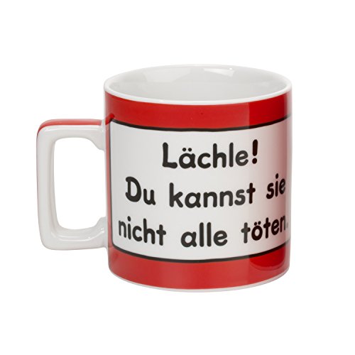 Sheepworld 42031 Wortheld-Tasse 'Lächle! Du kannst sie nicht alle töten.', Porzellan, rot