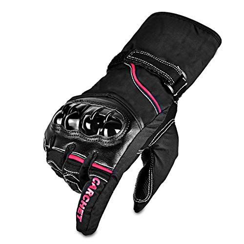 Motorradhandschuhe, CARCHET Motorradhandschuhe Touchscreen Leder Wasserdicht Sport Leichte 3M Xinxiuli rutschfest Anti-Verschleiß mit Samt gefüttert für Damen Herren, Schwarz L (L)