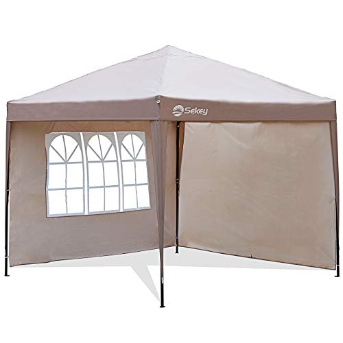 Sekey Garten 3X3M Pavillon/Faltpavillon/Gartenpavillon/Gartenlauben/Party-Und Festzelt, für Garten/Party/Hochzeit, mit 2 Seitenwänden, 100% Wasserdicht Taupe