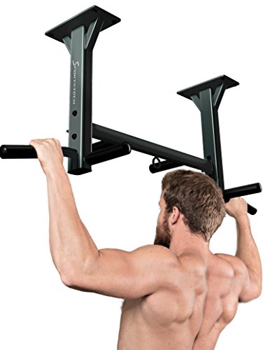Sportstech 4in1 Klimmzugstange KS400 Deckenmontage, 3 Ösen für TRX & Boxsack, 6 rutschfeste Griffe, extrem stabil, unzählige Pull Up Übungen, Deckenhalterung, Fixierung & 8 Schwerlastdübel zur Montage