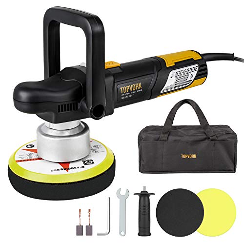 Poliermaschine, TOPVORK 900W Exzenter Polierer 2000-6400 RPM mit 150-mm Polierschwamm, abnehmbarer D-Griff und Seitengriff, zum Polieren von Auto, Boot, Haushaltsgeräten, Möbeln und KFZ