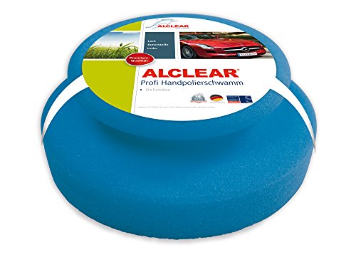 ALCLEAR 5713050M Profi Handpolierschwamm 130 x 50 mm mit umlaufender Griffleiste für Wachse, Polituren, Lackreiniger, blau