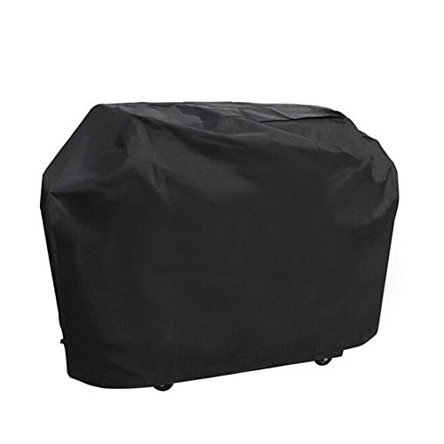 KHDZ Grillabdeckung Barbecue Abdeckhaube Gasgrill Schutzhülle Oxford 100% Wasserdicht BBQ Cover Winddichte Wetterschutzhaube mit Kordelzug zur Bodenbefestigung, Schwarz (L, 145 * 61 * 117 cm)