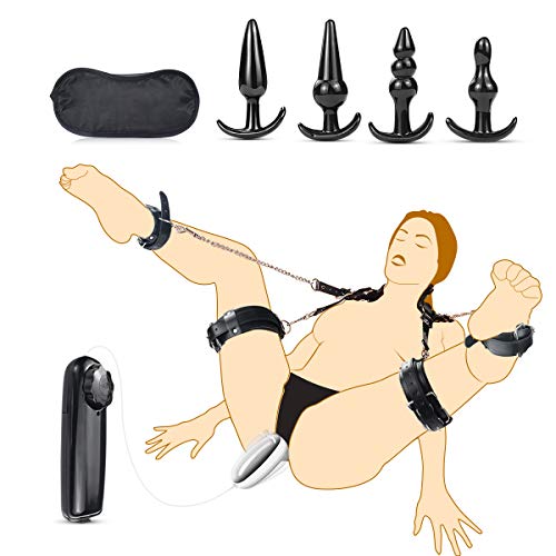 YOTEFUN Bdsm Spielzeug SM Bondage Set Fesselset Leder Beinspreizer SM Sexspielzeug mit Augenmaske mit 4 Stück Anal Plug Butt mit Vibrierendes Ei SM Toys Extrem für Paare Gays,für Einsteiger und Erfahr