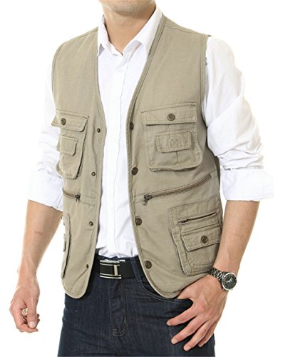 APTRO Herren Weste Outdoor Multi Pockets Weste Khaki L(Tag 3XL)