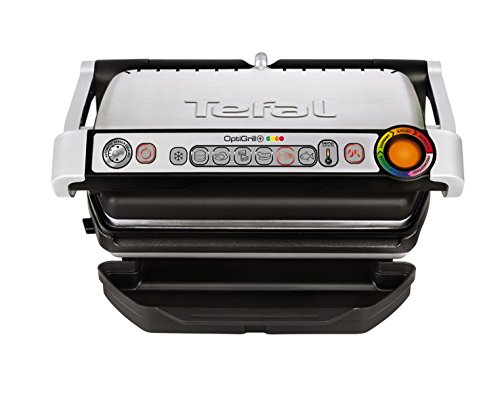 Tefal GC712D12 Optigrill plus, Plus-Modell mit zusätzlichen Temperaturstufen (2000 Watt, automatische Anzeige des Garzustandes, 6 voreingestellte Grillprogramme) schwarz/silber