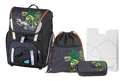 Schneiders Vienna Schulranzen Set Smart, King Rex, 4 teilig, inklusive Federbox, Sportbeutel und Heftebox, 41 cm, Schwarz