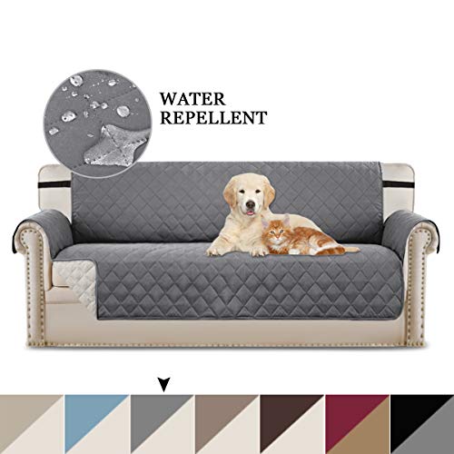 Sofa Cover Reversible Couch Schonbezug Möbelschutz, 2 Zoll breiter, elastischer Riemen, Maschinenwäsche, Schonbezug für Haustiere, Hunde, Kinder (3-Sitzer/Sofa: Grau/Beige)
