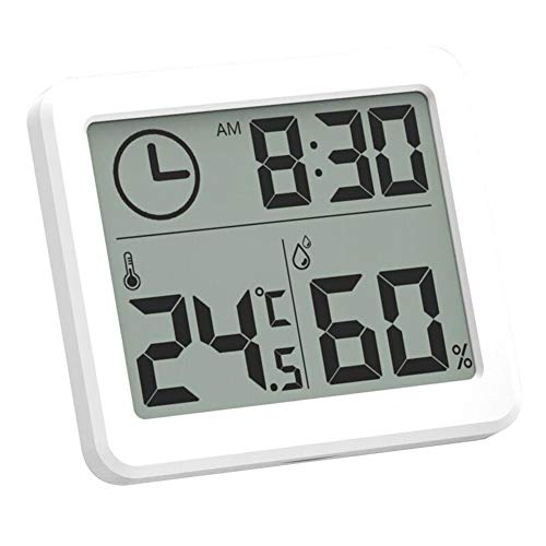 Esplic Digitales Thermometer-Hygrometer, Temperatur-, Feuchtigkeits- und Uhr-3-in-1-Recorder für Wohnzimmer, Schlafzimmer, Arbeitszimmer, Badezimmer, Küche, Bauernhof