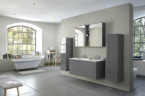 SAM Badmöbel-Set 4-tlg, hochglanz grau, Softclose Badezimmermöbel, Doppelwaschplatz 120 cm Mineralgussbecken, Spiegelschrank, zwei Hochschränke [521048]