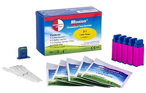 Swiss Point Of Care 3 in 1 Cholesterin Teststreifen und weiteres Messzubehör | 5 Teststreifen, inkl. 5 Kapillar Transferschläuche, 1 Codechip, 1 Geräteeinsatz