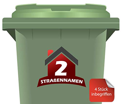 RJWprint Mülltonnen-Aufkleber Personalisierbar mit Adresse/Straßennamen 15 x 12 cm, 4 Stück