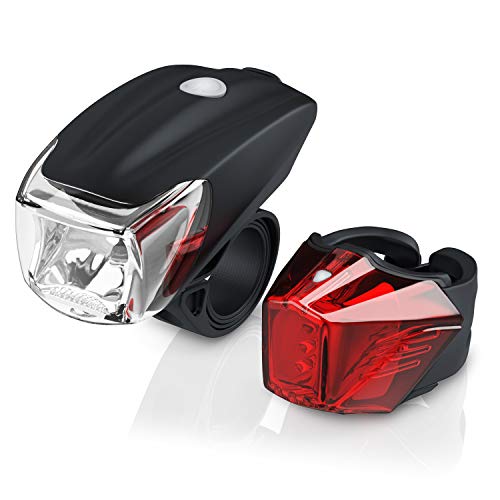 LED Akku Fahrradbeleuchtung Set StVZO | Fahrradlampen-Set | Vorderlicht und Rücklicht | zugelassen nach StVZO | Schnellbefestigung | Befestigungs-Clip | Fahrradlicht Fahrradlampe Fahrradleuchte