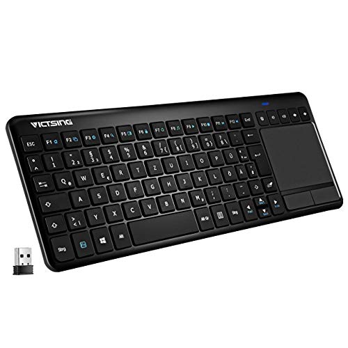 VicTsing Kabellose Touchpad Tastatur, All-in-One 2.4G USB Tastatur mit Trackpad,QWERTZ Deutsch Layout Media Keyboard für PC/Smart TV/HTPC/Laptop/PS4/Xbox/SamsungTV(Windows,Android), Schwarz