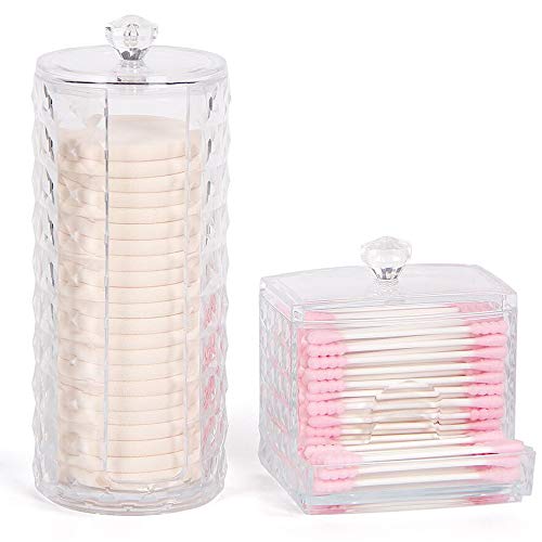 WELTRXE Wattepadspender Wattepads Halter & Wattestäbchen Behälter Make-up Organizer Transparent Schwämmchen Box Q-Tips Aufbewahrung Aufbewahrungsbox für Wattestäbchen mit Deckel