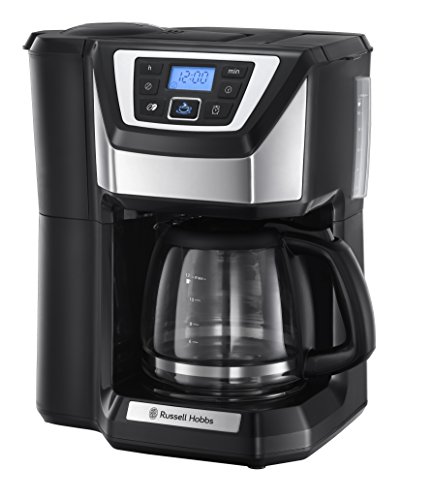 Russell Hobbs 22000-56 Digitale Glas-Kaffeemaschine Chester Grind&Brew, 1.5l, integriertes Mahlwerk, Quiet-Brew-Technologie, 1025 Watt, Edelstahl/schwarz