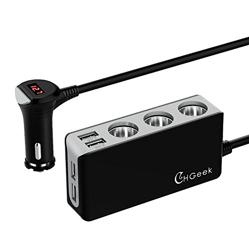 CHGeek Auto Zigarettenanzünder, 120W 12V/24V KFZ Ladegerät 6.8A 4 USB Ports Multi-Funktion Auto Adapter mit 3-Fach KFZ Zigarettenanzünder Verteiler Splitter für iPhone, Samsung, GPS und Mehr - Grau