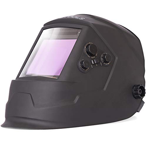 Automatik Schweißhelm IPOTOOLS LY800H - 4 hochwertige Sensoren, extra großes Sichtfeld (100 × 93mm) Volleinstellbar Solar Schweisshelm für alle Schweißanwendungen mit Schutzstufen DIN 4/5-9/9-13