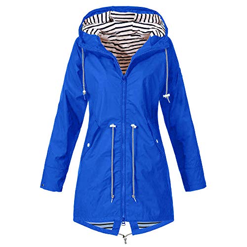 FRAUIT Regenmantel Damen Outdoor Plus Solide Wasserdichter Kapuzenjacke Regenjacke für Damen Outdoorjacken Wasserdichter Regenmantel mit Kapuze Windproof