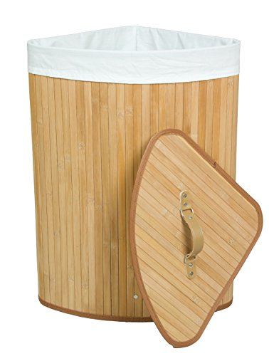 Kronenburg Bambus Wäschekorb Wäschesammler Eckig mit Deckel, 60 x 35 x 35 cm, Natur