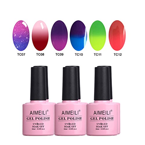 AIMEILI UV LED Thermo Gellack mehrfarbig ablösbarer Temperatur Farbwechsel Nagellack Chameleon Gel Polish Set Kit - 6 x 10ml - Set Nummer 15
