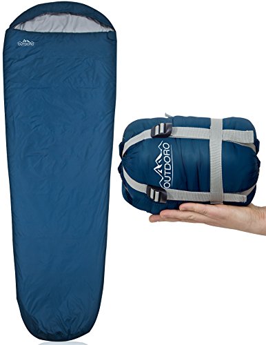 Outdoro ultraleichter Schlafsack - kleines Packmaß - leicht, dünn und warm - Idealer Sommerschlafsack, Mumienschlafsack für Herren, Damen, Erwachsene