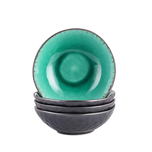 Vancasso Schalen Set, 4 teilig Coco Schüsseln aus Steingut, Raku Glasur Effekt Suppenschalen Müslischalen in Vintage Aussehen，Grün