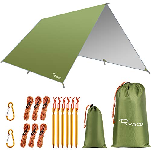 RYACO Camping Zeltplane, 3m x 3m Tarp für Hängematte, wasserdicht Leicht Kompakt Zeltunterlage Picknickdecke Hammock für Camping Outdoor Plane für Ourdoor Camping MEHRWEG