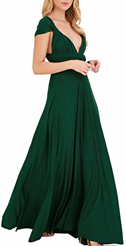 EMMA Damen Sexy Maxikleid Elgant V-Ausschnitt Rückenfrei Neckholde Gefaltet Plisse Abendkleider Ärmellos Schulterfrei Cocktailkleid Abschluss Bandage Rücken Kreuz Brautjunfer Langes Sommer Party Kleid