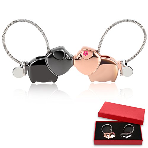 Foonii Schlüsselanhänger Paar Liebe, Magnet Abnehmbar Schlüsselanhänger Schwein Personalisiert Design, Geburtstagsgeschenk für Frauen Männer Freund Freundin (Gun Schwarz + Rose Gold)