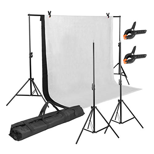 MVPOWER Profi Studio Hintergrundsystem Fotostudio Teleskop Fotoständer Kit inkl. Hintergrund Stoff weiß, schwarz(nonwoven) + Tragtasche ((2X3M Stativ mit 1.6*2M Stoff A))