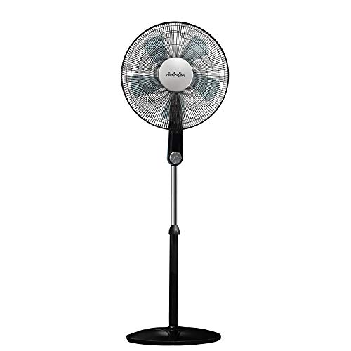 AirArtDeco - Standventilator, 88 Grad Oszillierender Ventilator, 3 Geschwindigkeits-Silber-Drehschalter Design, 25CM höhenverstellbar, 5 Lüfterblätter, Metallleitungsgitter, Ø 45 cm 50W - Schwarz